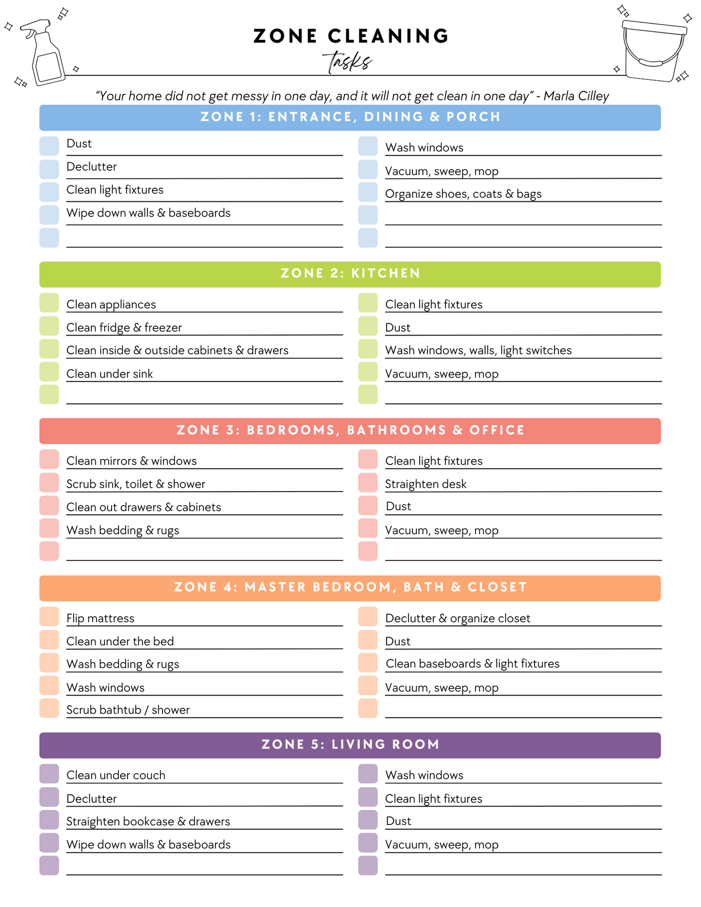 ADHD Cleaning Planner - Prefilled