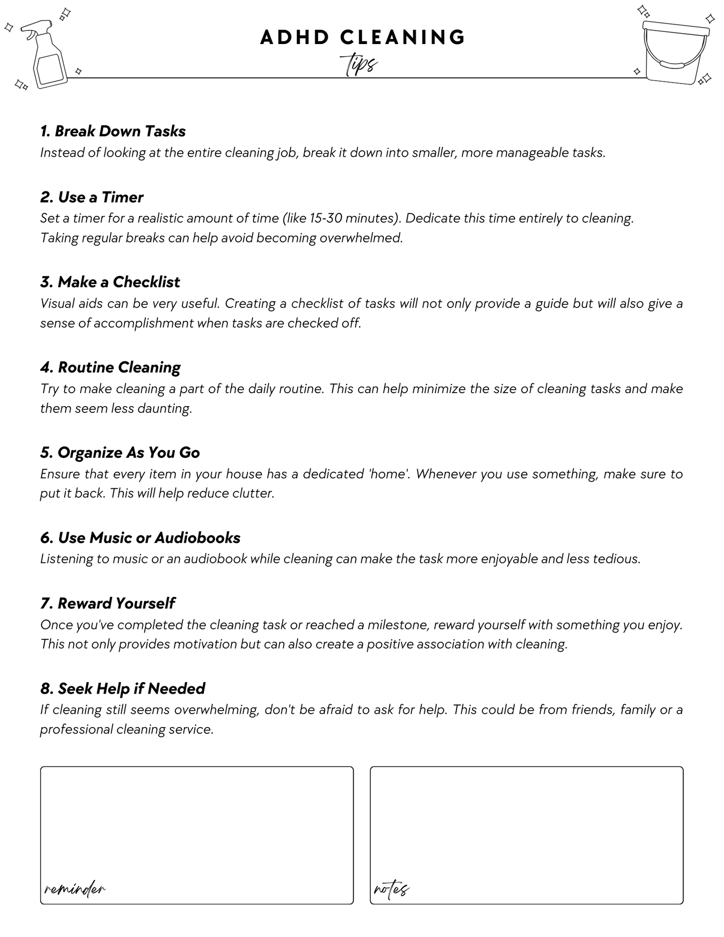 ADHD Cleaning Planner - Non-Prefilled