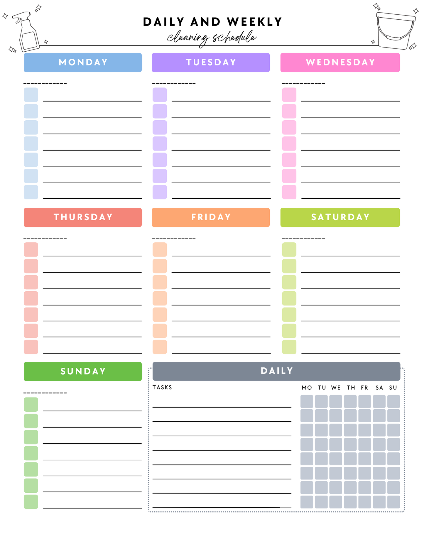 ADHD Cleaning Planner - Non-Prefilled