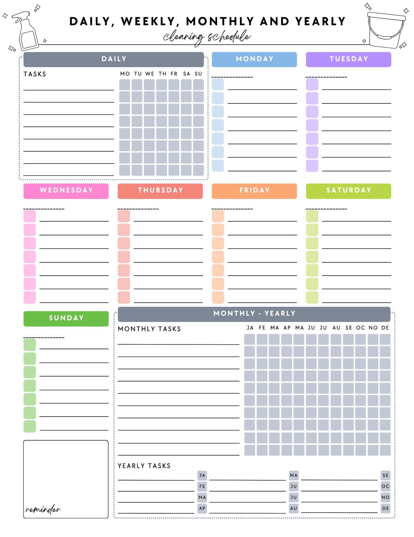 ADHD Cleaning Planner - Non-Prefilled