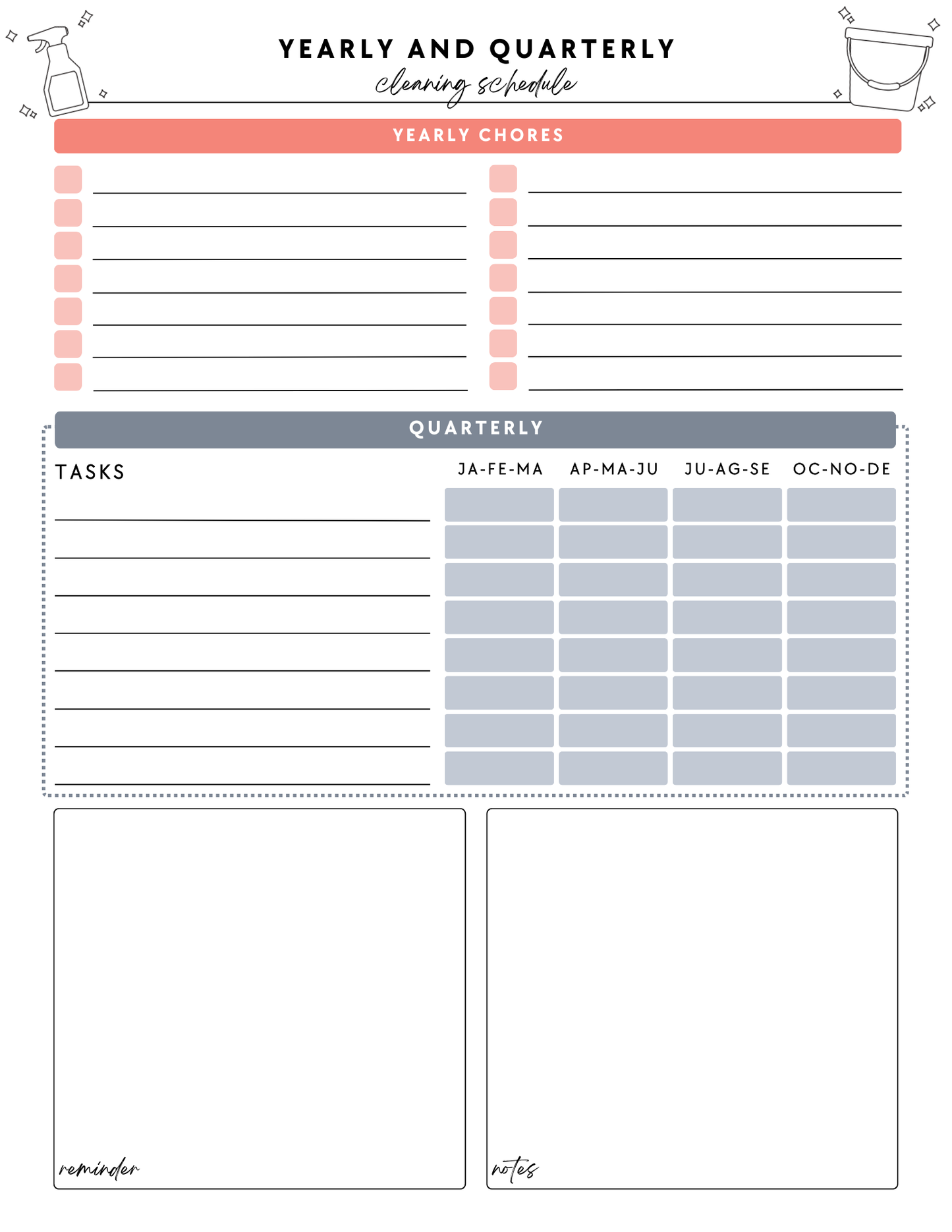 ADHD Cleaning Planner - Non-Prefilled