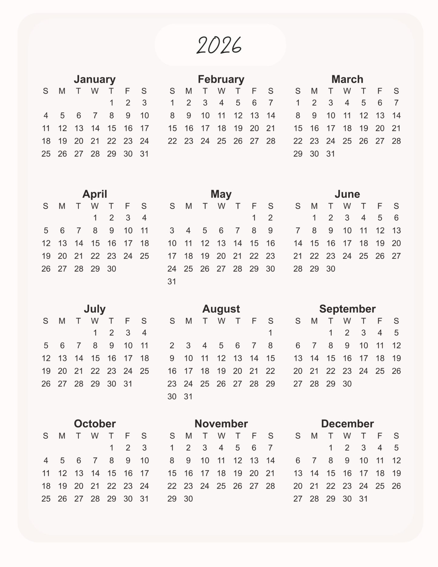 Pure & Simple - Minimalist Yearly Planner 2026